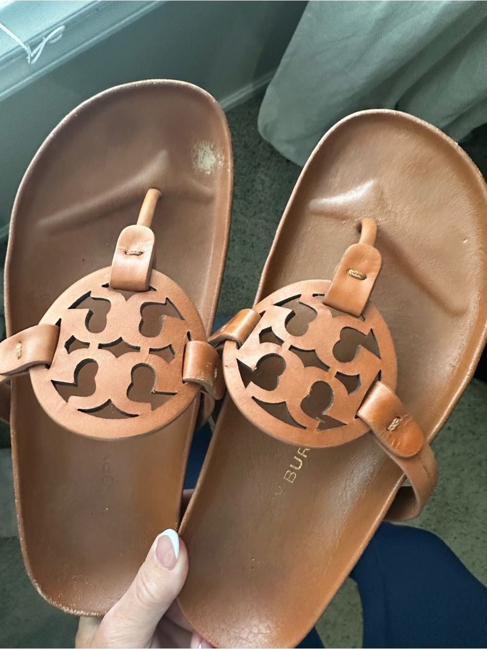 Tory Burch Tan Miller Leather Thong Sandals
